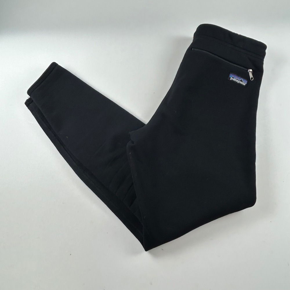 Patagonia WMNS M Polartec Black Fleece Leggings Mid Rise Zipper Pocket Baselayer